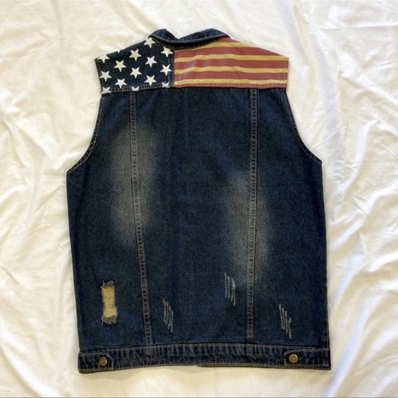 Camo Coll Classic Fashion American Flag Vest Denim Distressed Tang Ku L - Picture 3 of 13